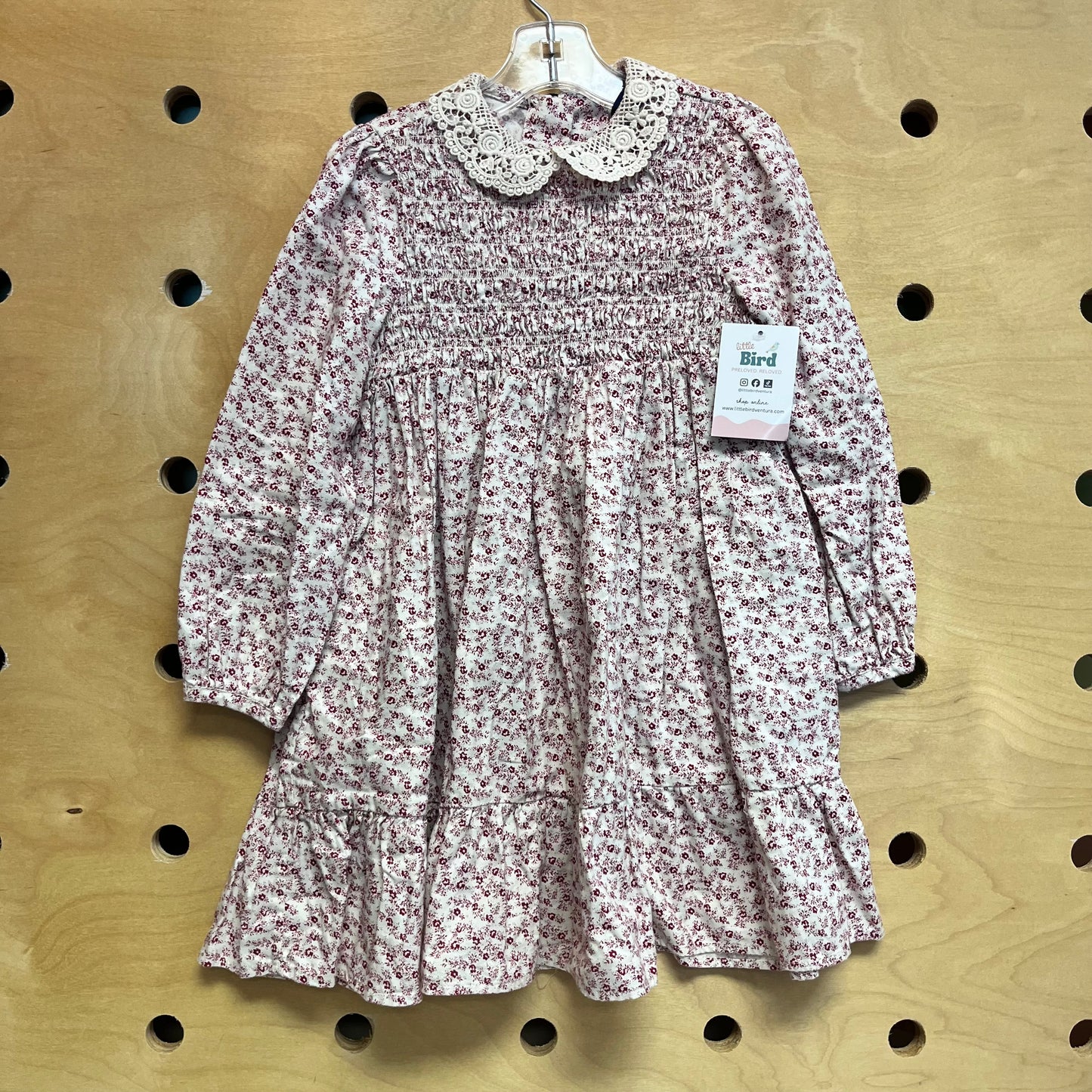 Lace Collar Red Floral Smocked Dress