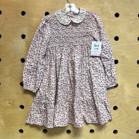 Lace Collar Red Floral Smocked Dress
