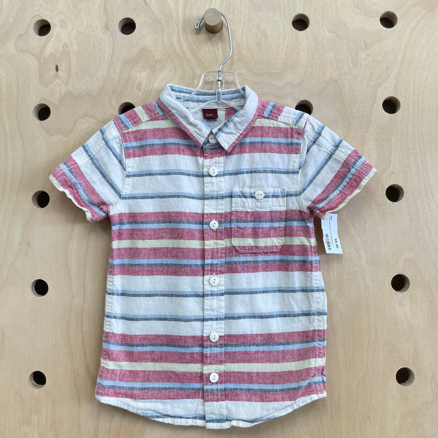 Cream & Red Striped Linen Blend Button Up