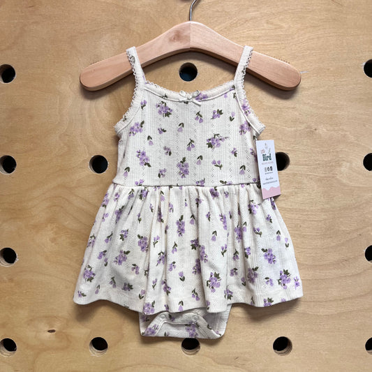 White/Purple Floral Pointelle Romper