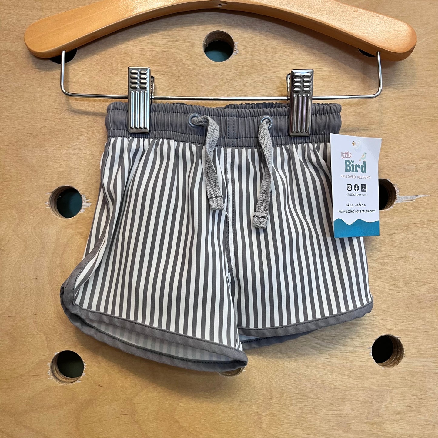 Grey Striped Swim Trunks
