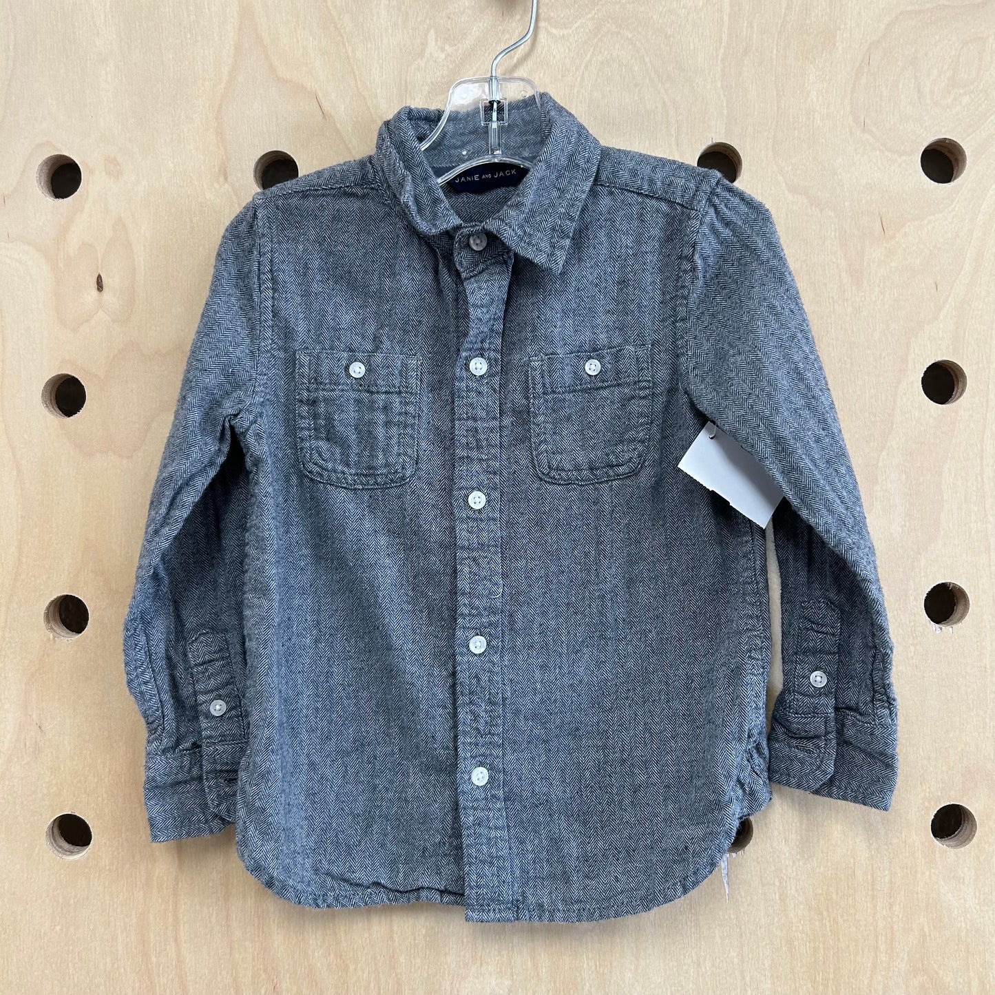 Grey Herringbone Button Up Shirt