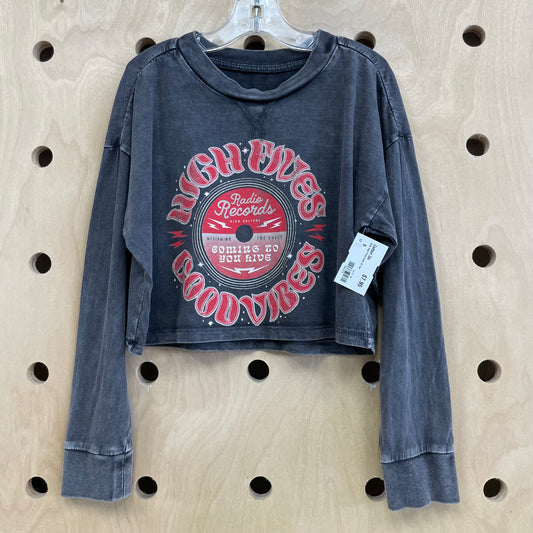 Grey High Fives Crop LS Tee
