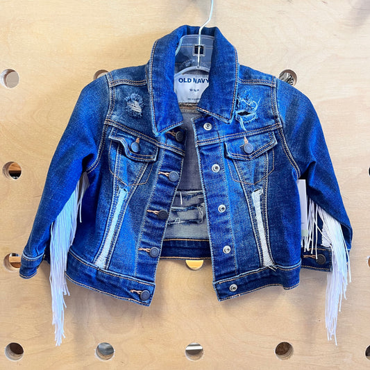 Distressed Denim Back Tassle Snap Jacket