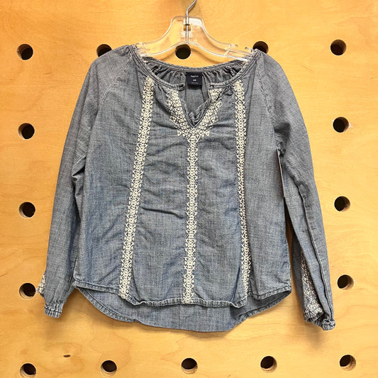 Soft Denim Embroidered LS