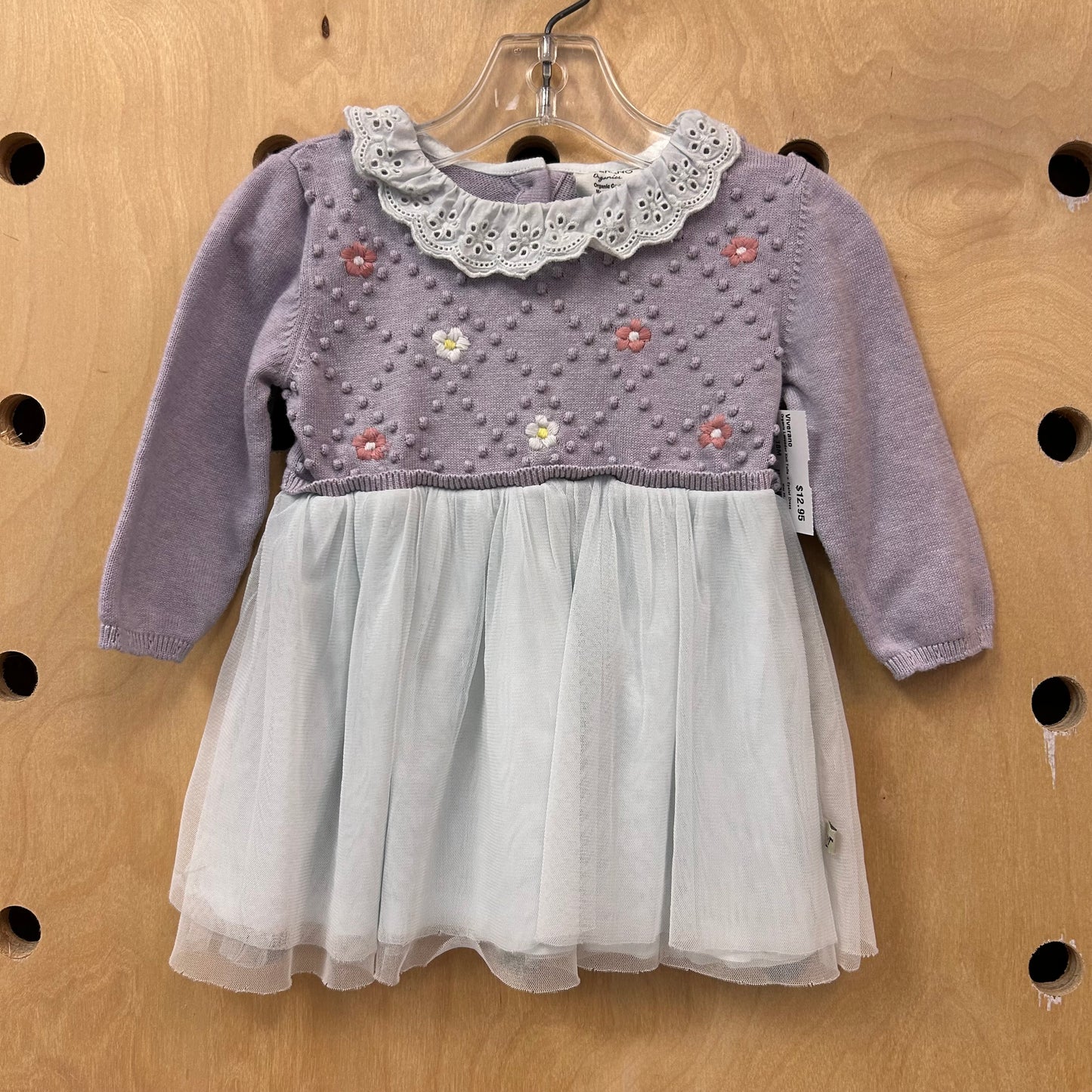 Organic Lavender Knit Tulle + Eyelet Dress