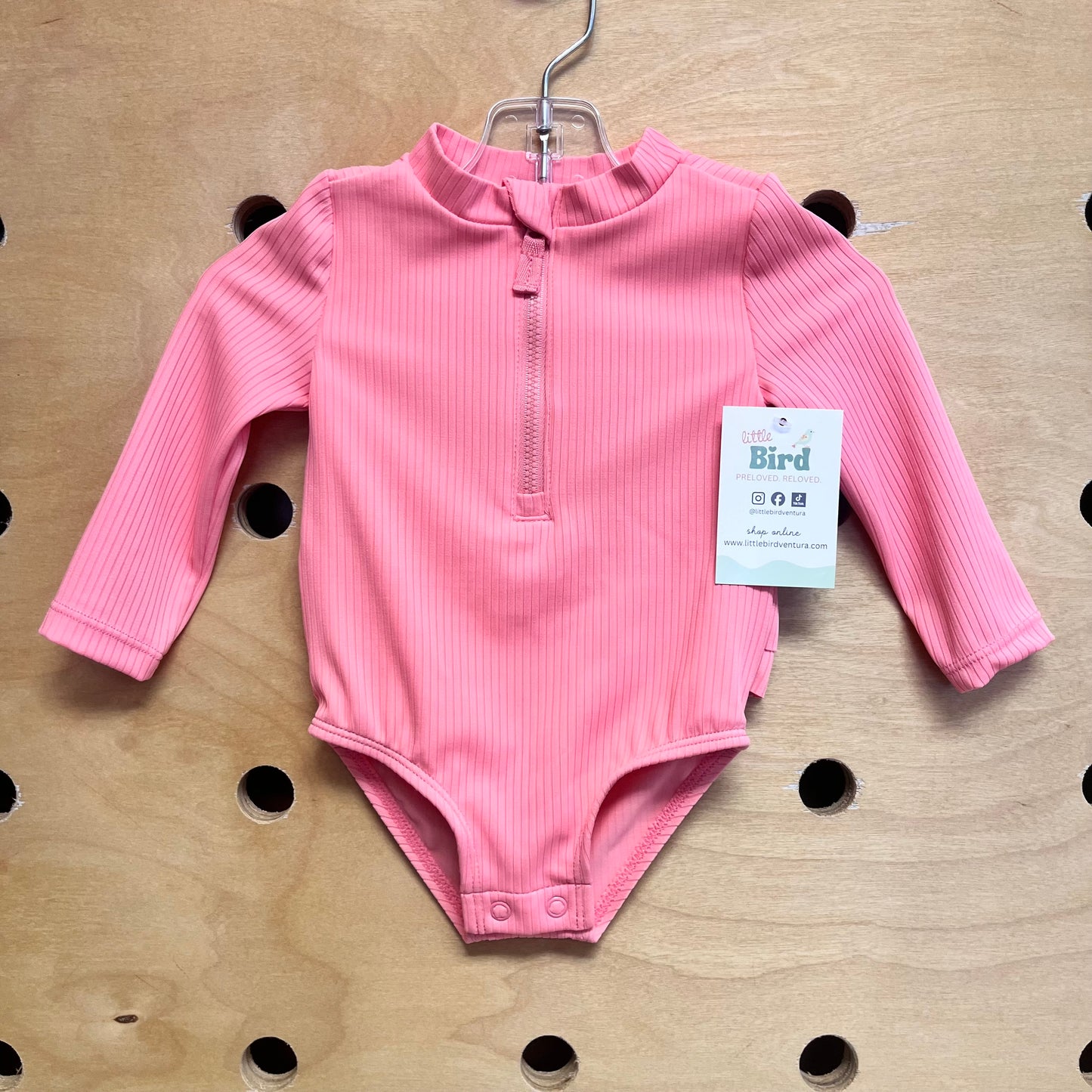 Pink Ribbed Ruffle Swimsuit