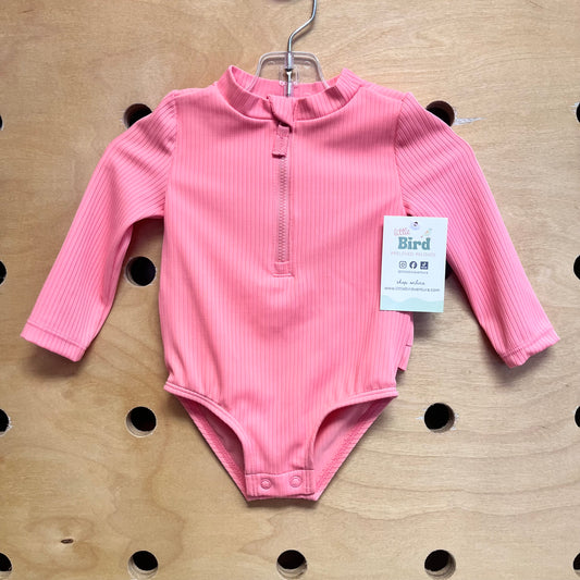 Pink Ribbed Ruffle Swimsuit