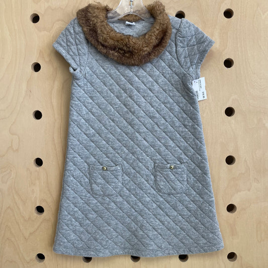 Grey Quilted Faux Fur Dress