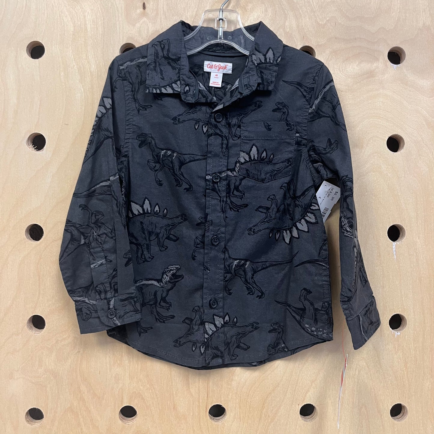 Grey Dino LS Button Up NEW!