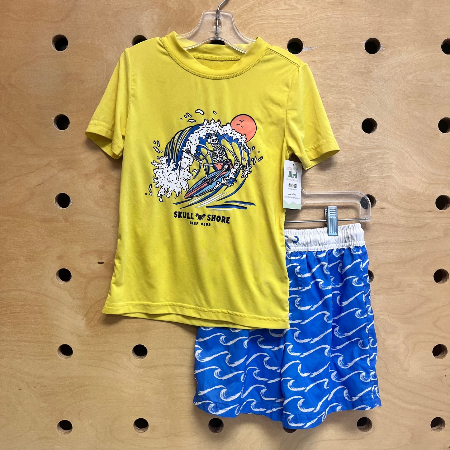2pc Yellow Skull/Blue Waves Swim Set