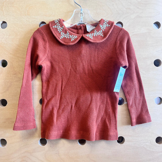 Rust Leaf Collar Waffle Knit Organic Top