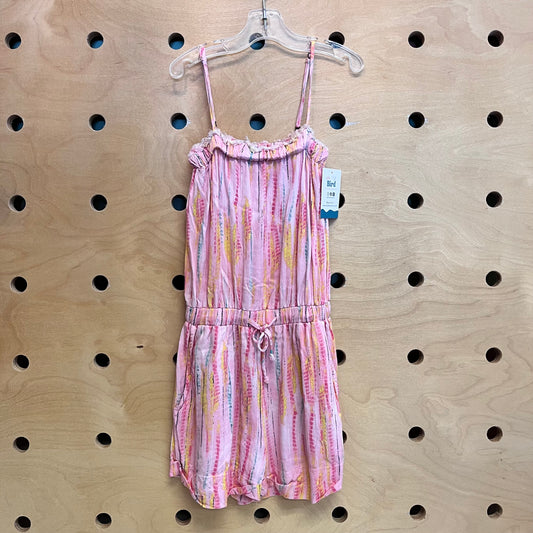 Pink Striped Drawstring Waist Romper