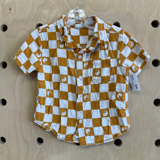 Gold Checkered Ying Yang Button Up