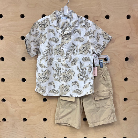 Beige Button Up & Cargo Shorts NEW!