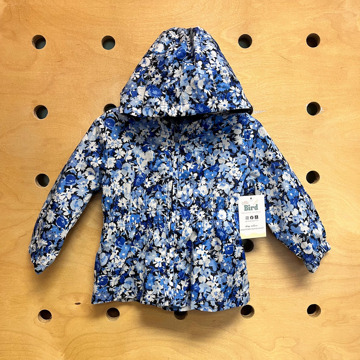 Blue Floral Nylon Zip Hoodie