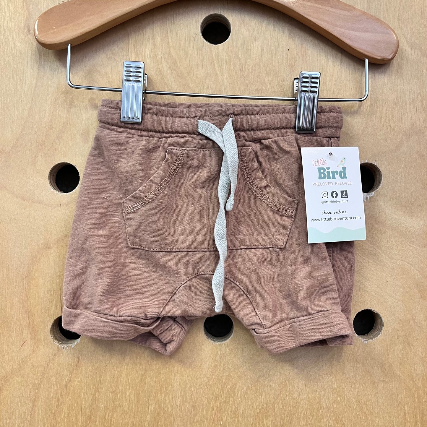 Brown Cotton Drawstring Shorts