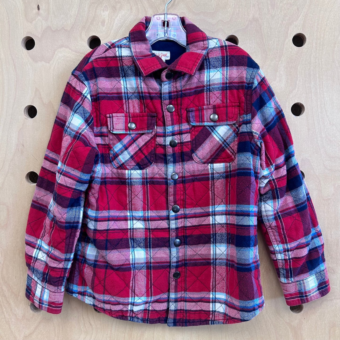 Red Quilted Lined Snap Flannel Shacket