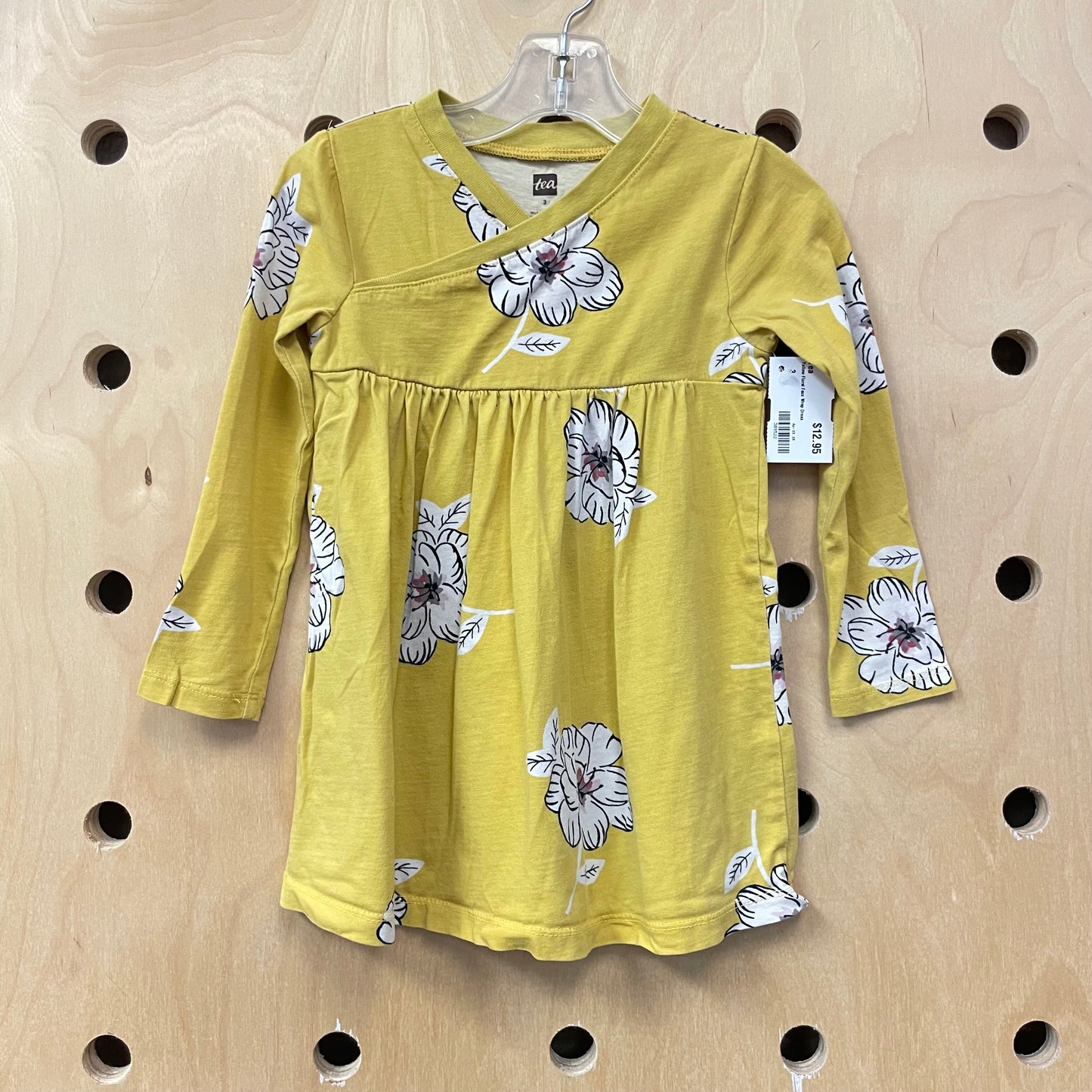 Yellow Floral Faux Wrap Dress