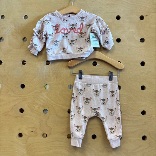 Pink Embroider Loved Deer Outfit