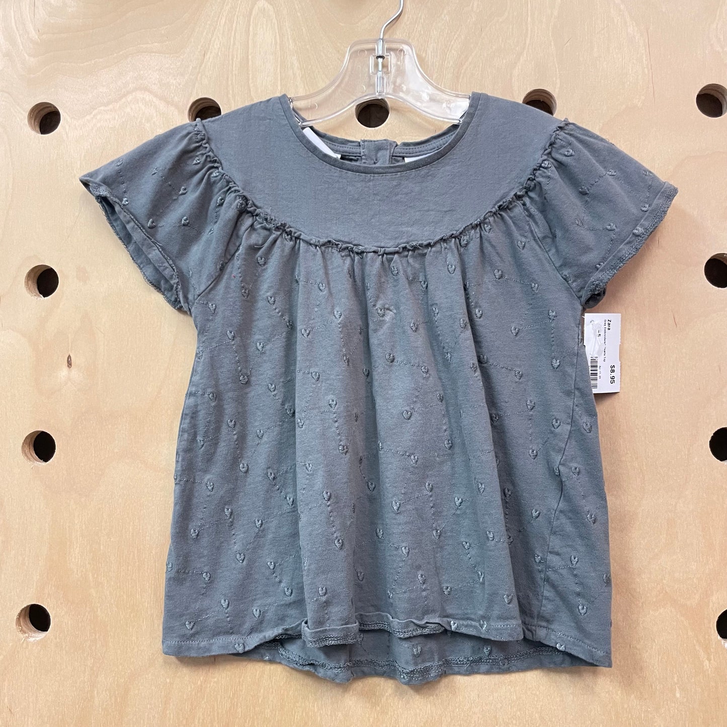 Grey Embroidered Hearts Top