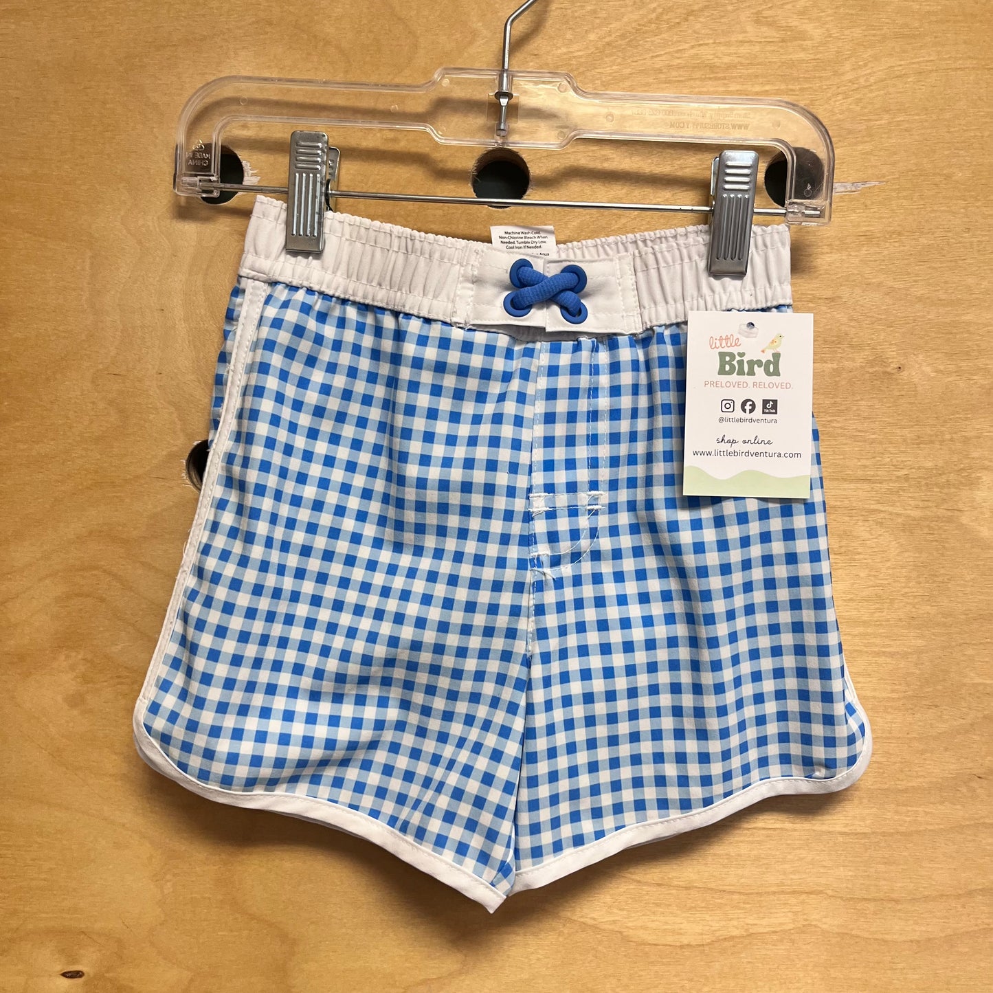 Blue Gingham Swim Trunks