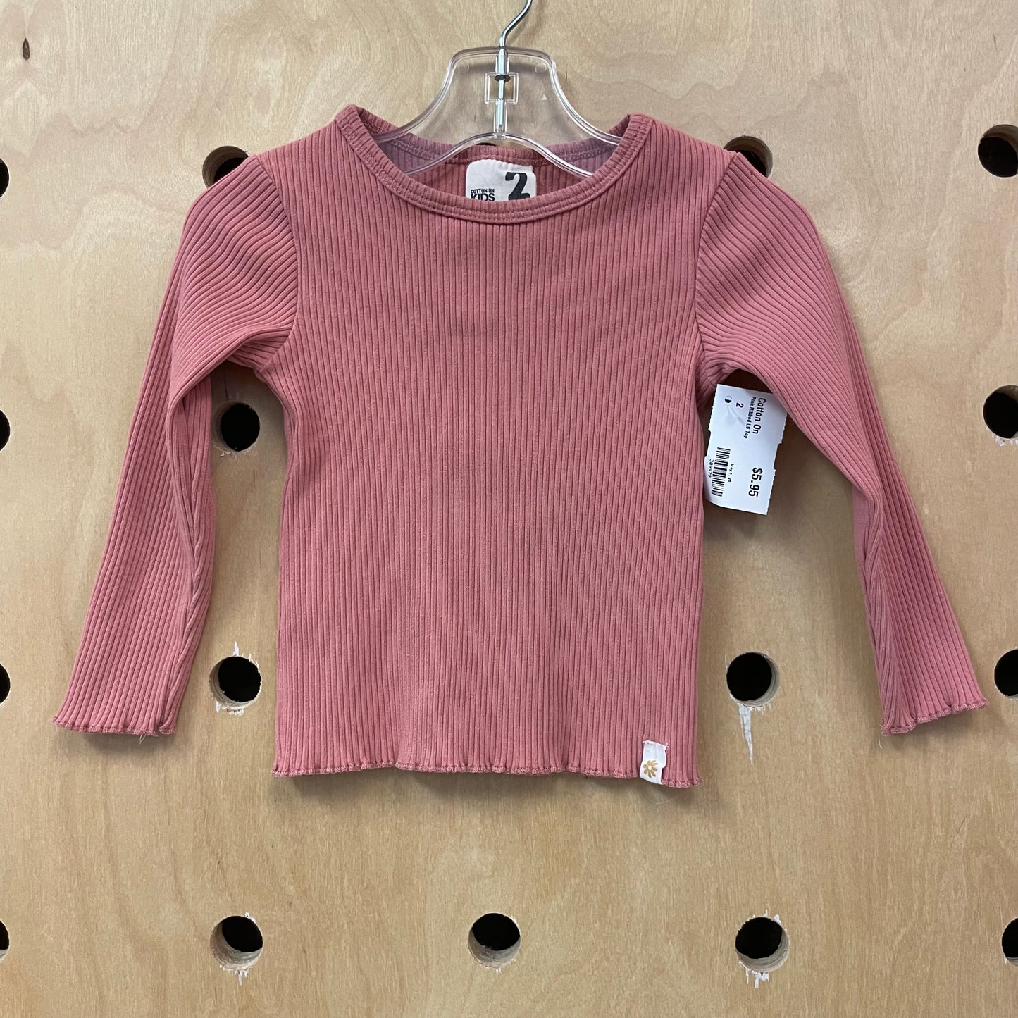 Pink Ribbed LS Top