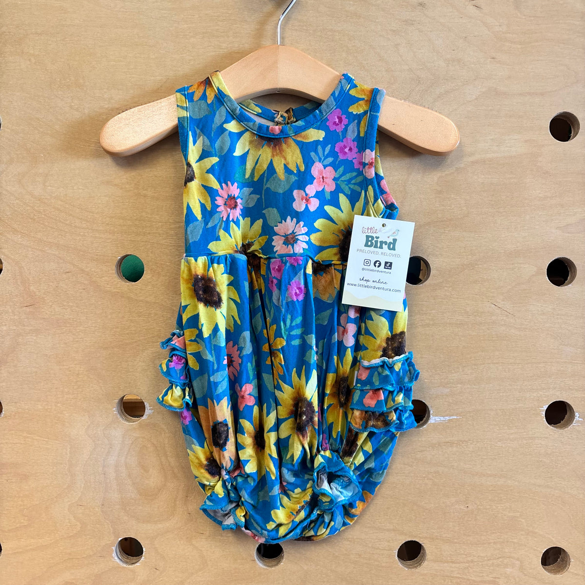 Blue Bamboo Sunflowers Ruffle Romper