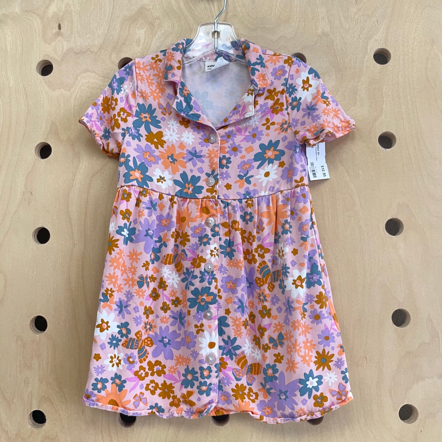 Pink Floral Button Dress