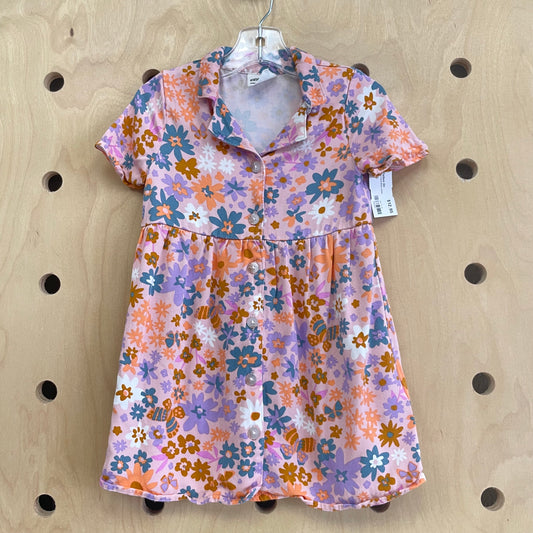 Pink Floral Button Dress