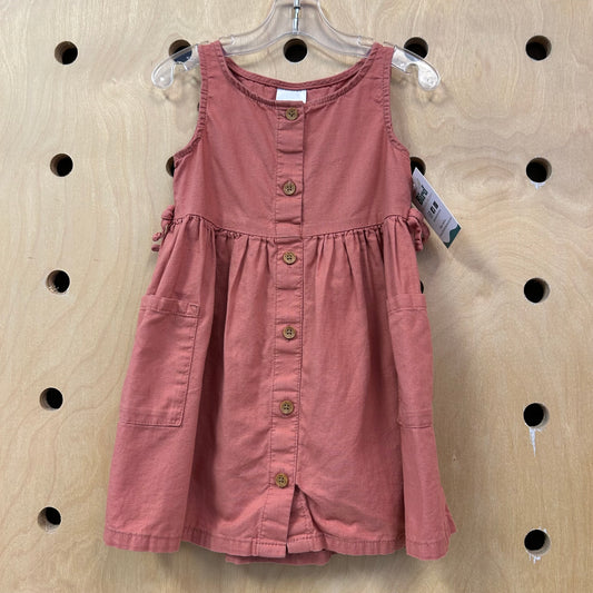 Organic Terracotta Button Linen Blend Dress
