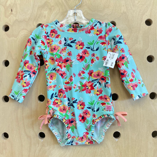 Aqua Floral LS Swimsuit