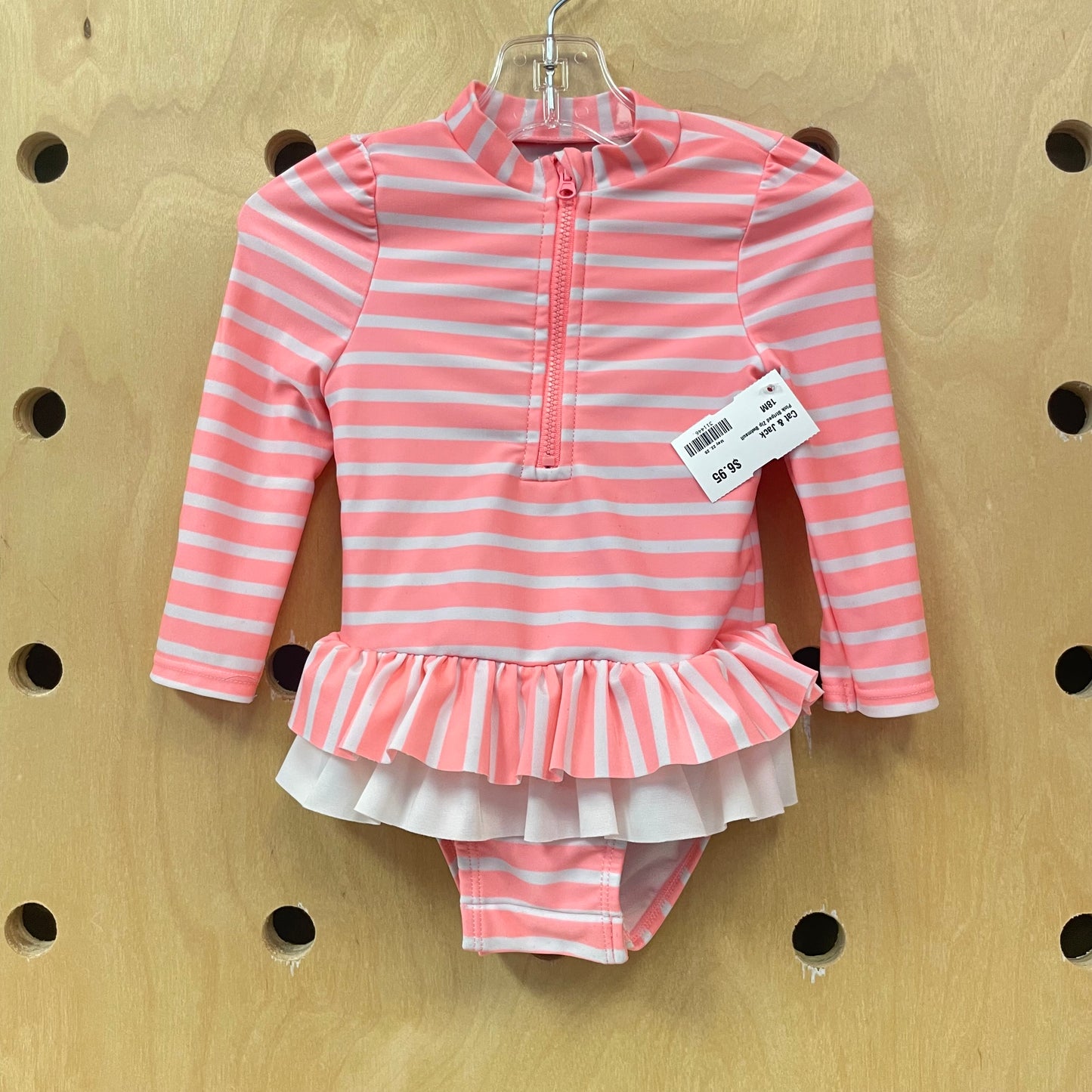 Pink Striped Zip Swimsuit