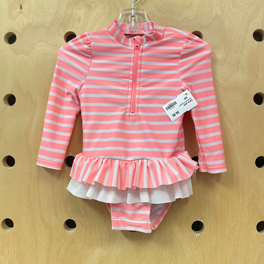 Pink Striped Zip Swimsuit