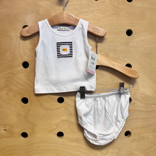 White/Striped Fish Patch Outfit NEW!