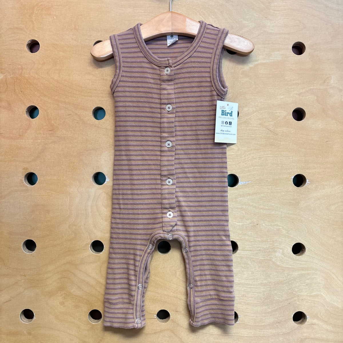 Organic Muave/Yellow Striped Ribbed Romper