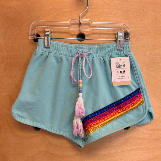 Turquiose Rainbow Rhinestone Shorts