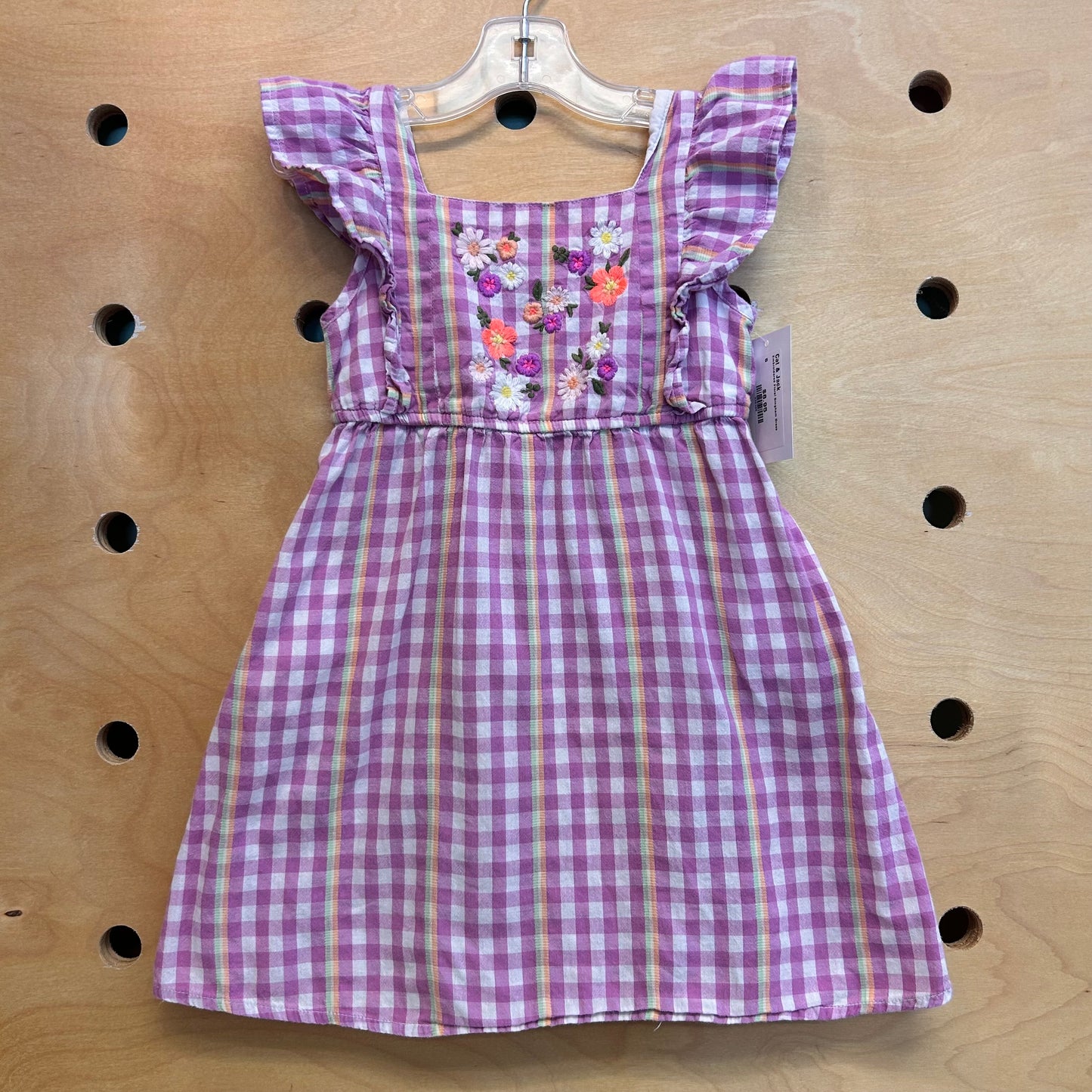 Embroidered Floral Gingham Dress
