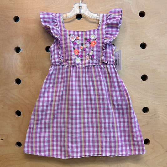 Embroidered Floral Gingham Dress