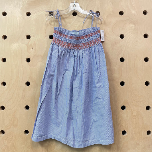 Blue Striped Embroidered Dress