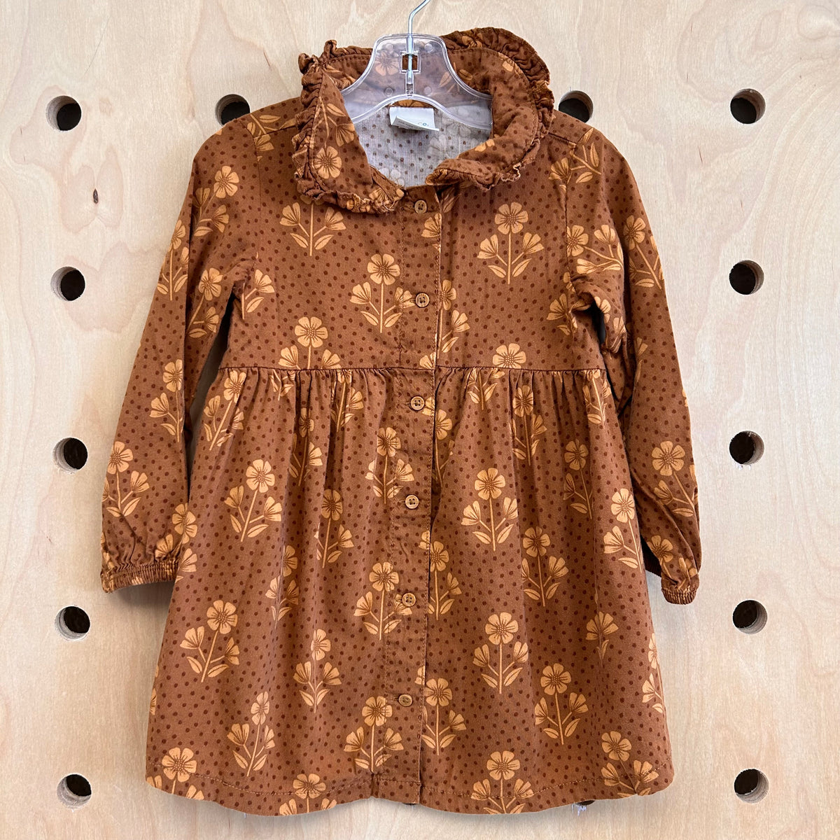 Brown Floral Ruffle Collar Dress