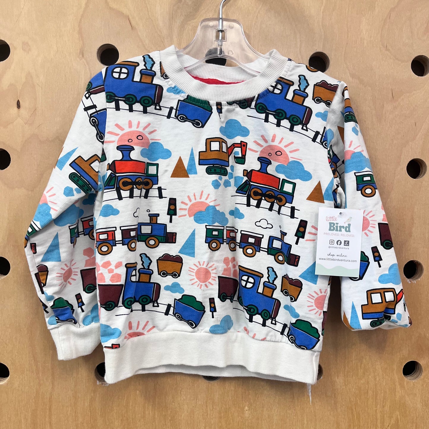 White Suns/Trains Cotton Crewneck