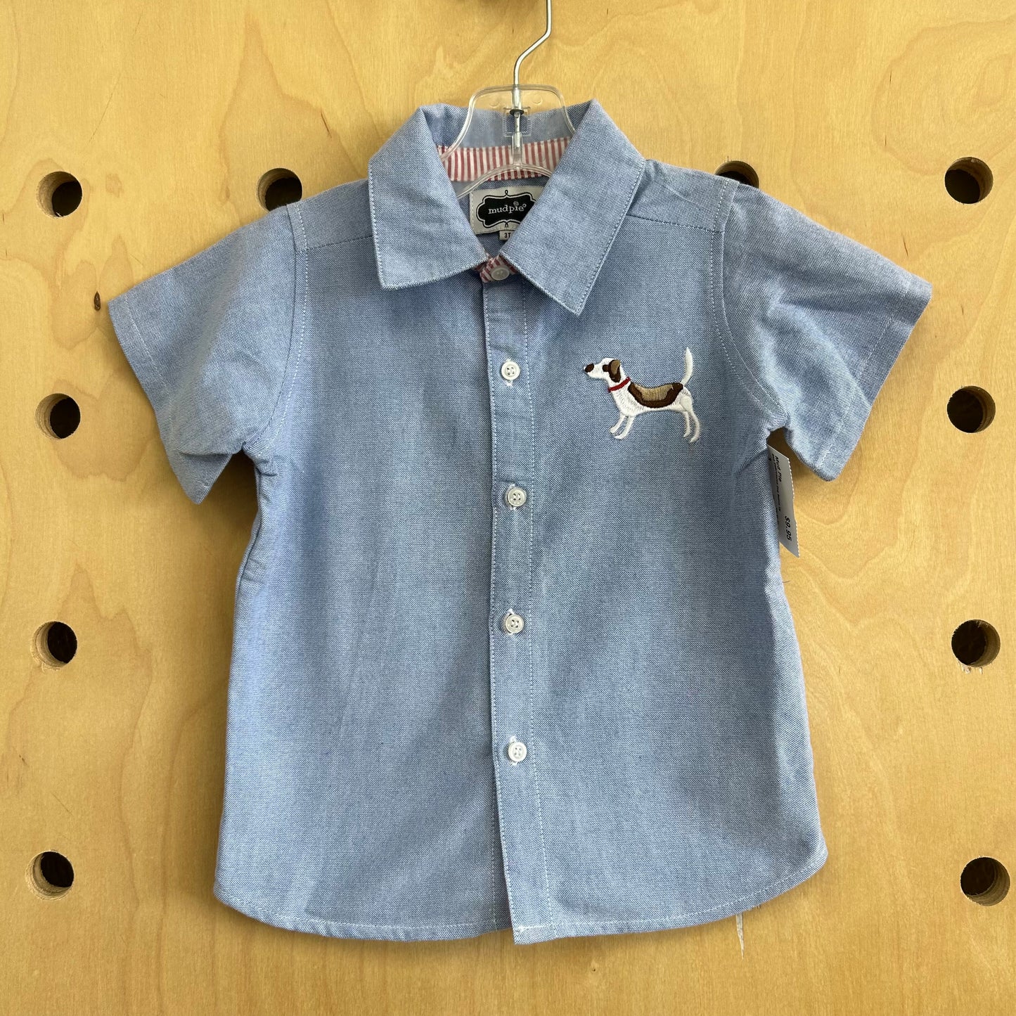 Blue Embrodered Dog Button Up