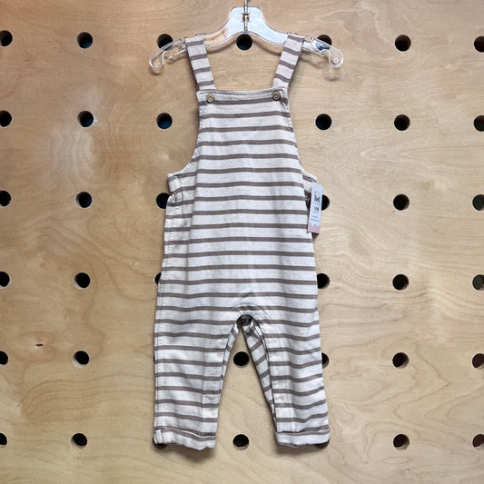 Cream/Brown Striped Cotton Overalls
