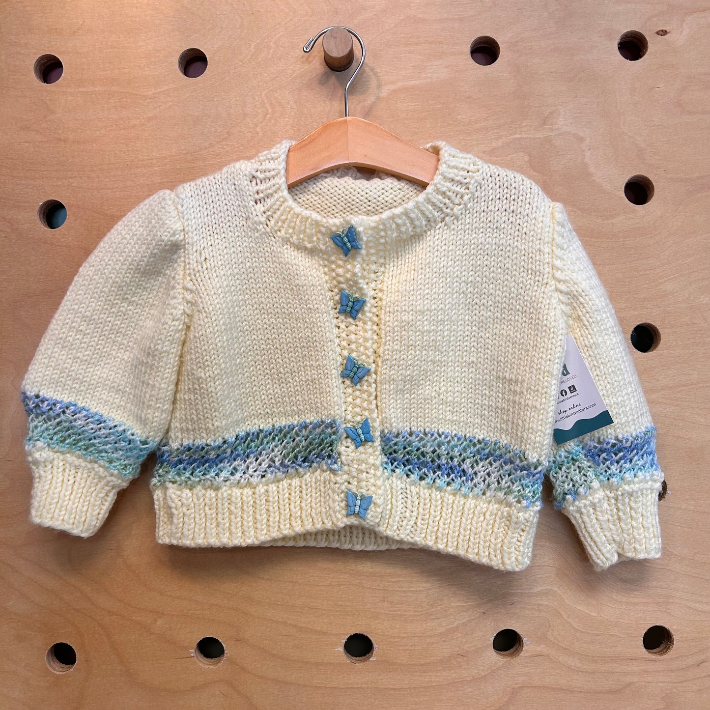 Cream & Blue Butterfly Button Chunky Sweater