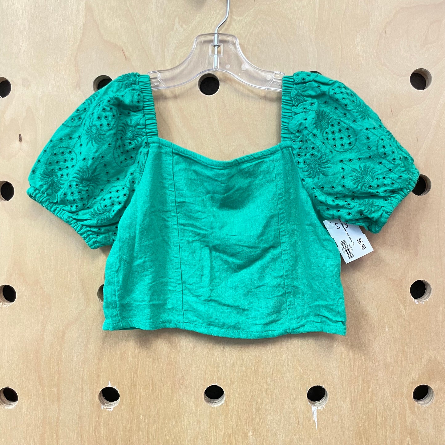 Green Strawberry Eyelet Sleeve Top