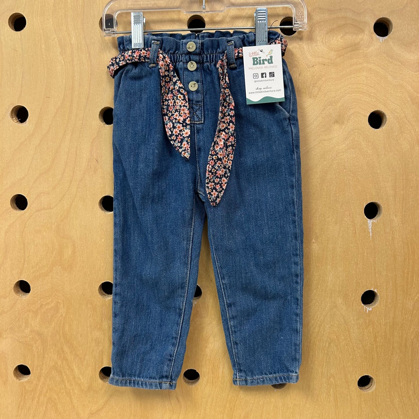 Floral Belt Denim Pants