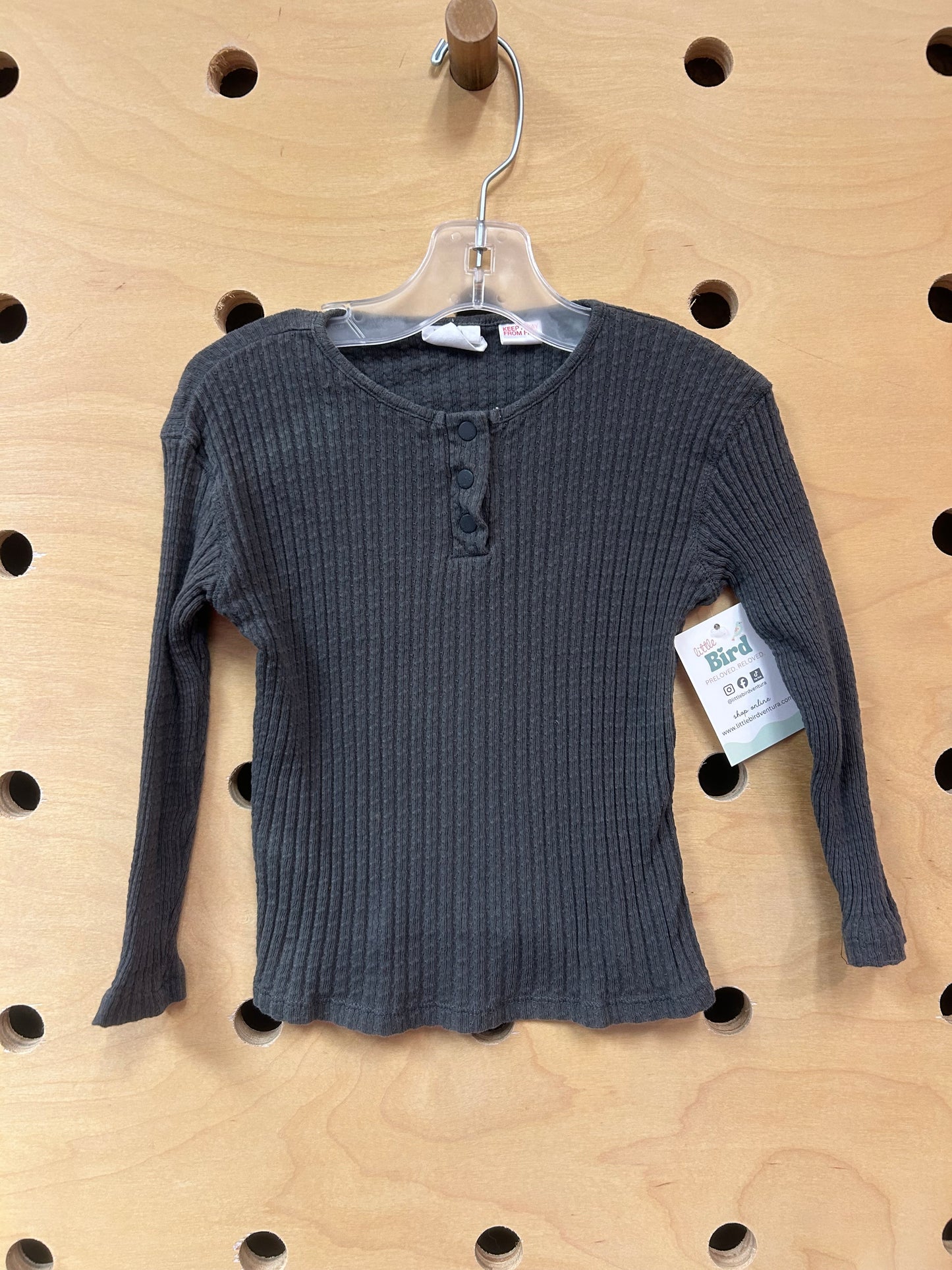 Grey Ribbed Snap LS