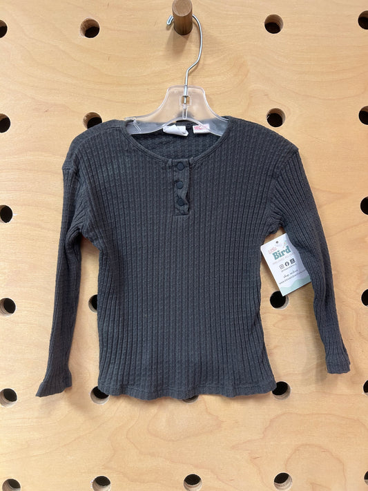 Grey Ribbed Snap LS