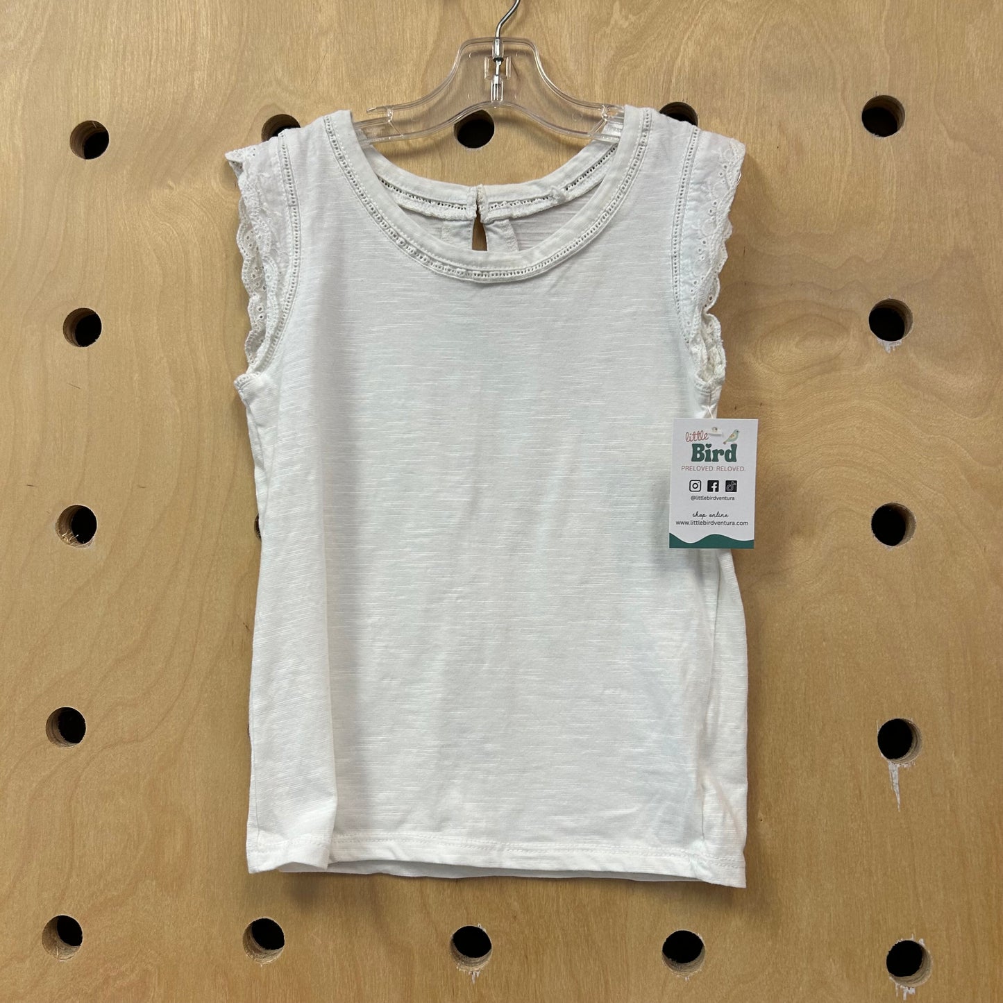 White Eyelet Sleeve Tank